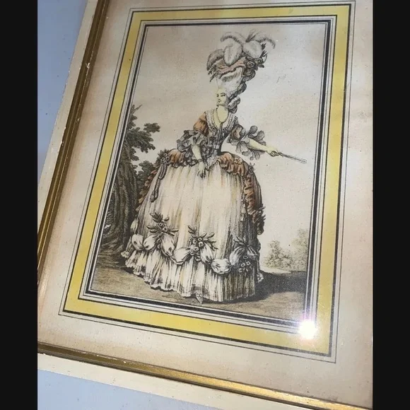 Very old!! 1930's-40's pair Framed French Fashion Plates Art - Picture 3 of 5